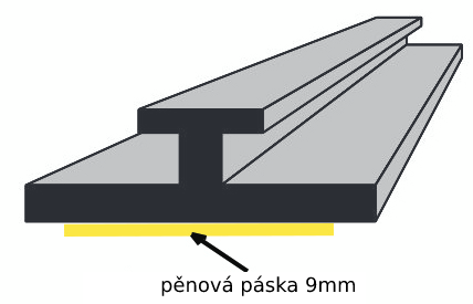 T kolejnice 10 s pěnovou páskou 9mm